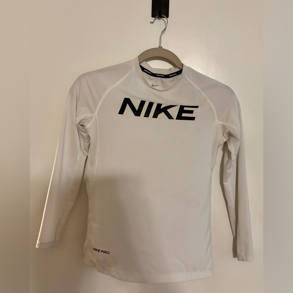 Nike Pro - Boys Size M - Long Sleeve Dri-Fit White Shirt with Black Logo